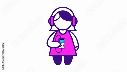Cartoon figure with headphones and a music player