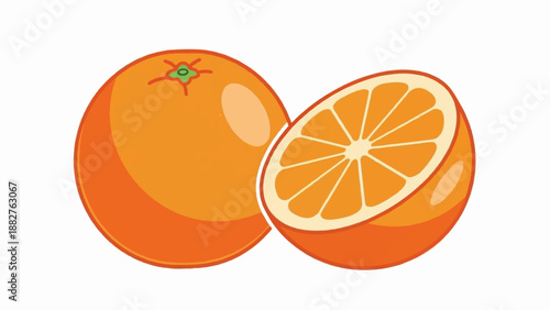 A whole and a half orange, rendered in a cartoonish, bright orange style