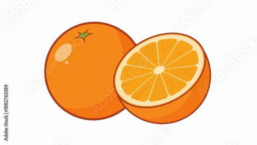 A whole and a halved orange sit on a white background