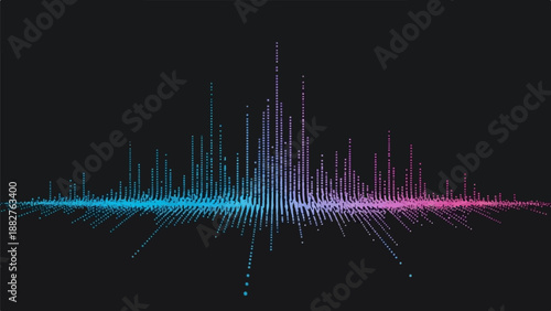 Abstract sound wave visualization with gradient dots on black background