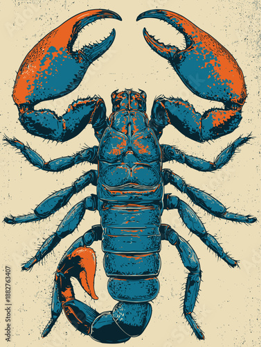 Creative Blue and Black scorpion Sketch Against Bold Orange Background