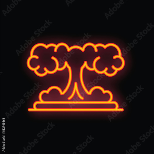 Bright neon sign showing mushroom cloud from atomic bomb explosion