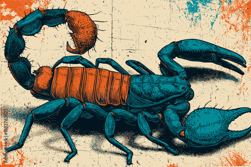 Artistic Wildlife Graphic: Detailed scorpion Profile with Vibrant Textures