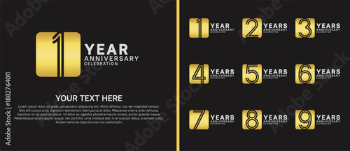 anniversary logo set with circle. gold and silver color on black background for celebration moment