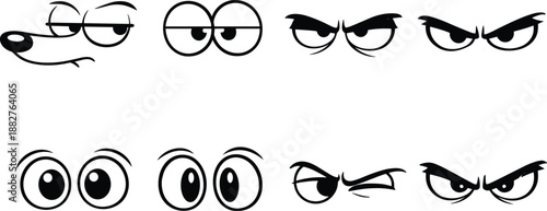 Cartoon Eyes Expression Collection Set in Dark Night, Spooky Glowing Eyeballs in Darkness, Various Facial Emotions, Cad Drawing Flat Vector Illustration, Isolated