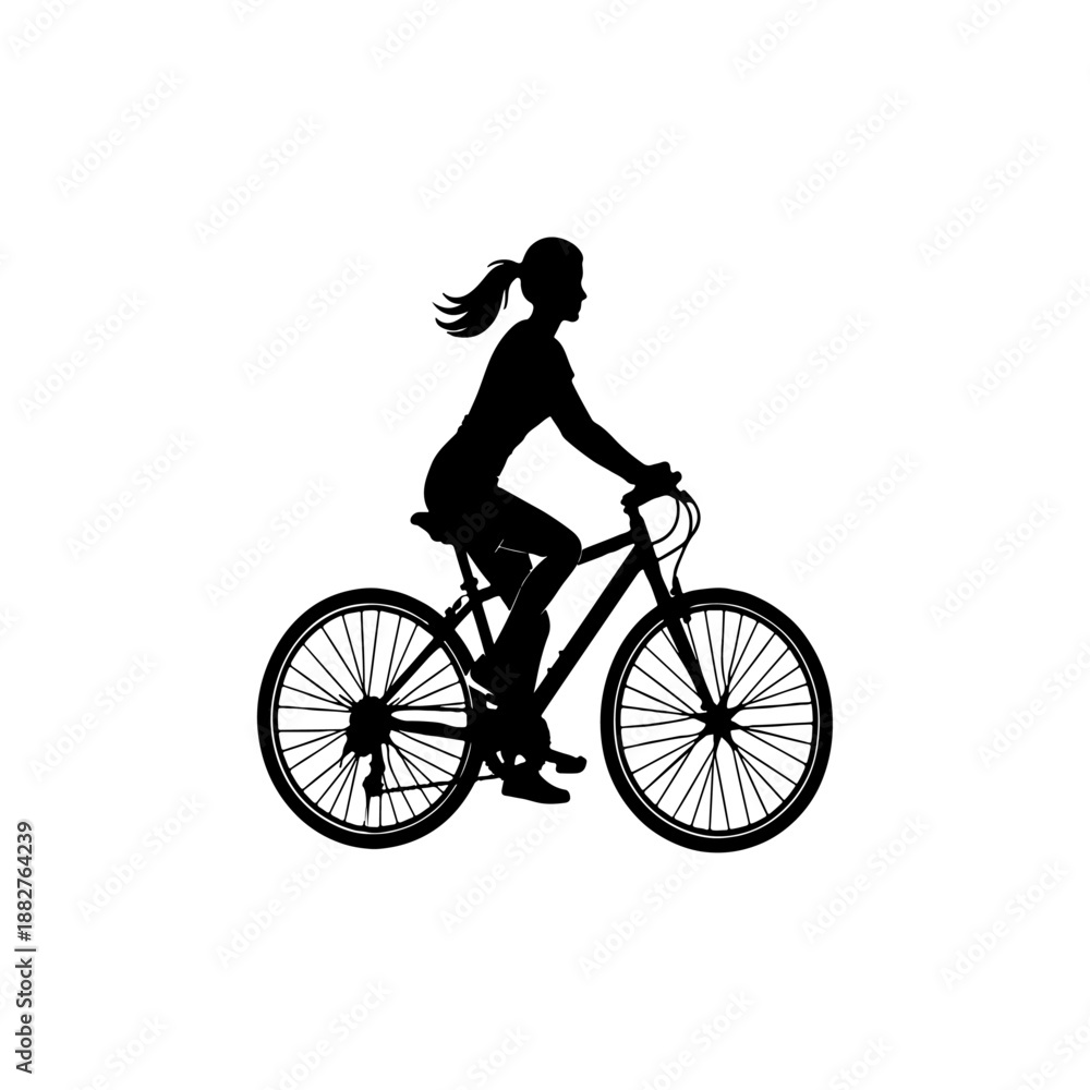 Obraz premium Female cyclist riding a bicycle silhouette vector