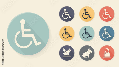 Collection of accessibility and assistance icons in circles