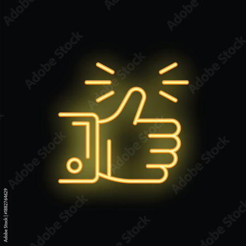 Neon yellow glowing thumbs up sign on a black background