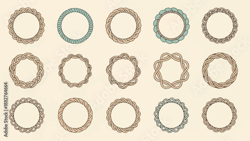 Collection of circular rope frames with intricate braided designs in various styles