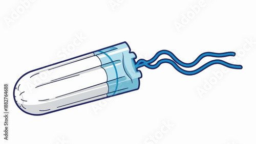 Cartoon illustration of a sanitary tampon with a blue string