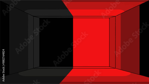 Abstract rectangular shape with red and black geometric planes and gradients