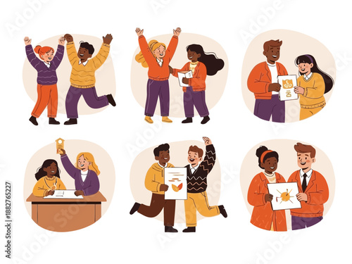 Diverse group of people celebrating and working together in a collaborative team environment with joy and success