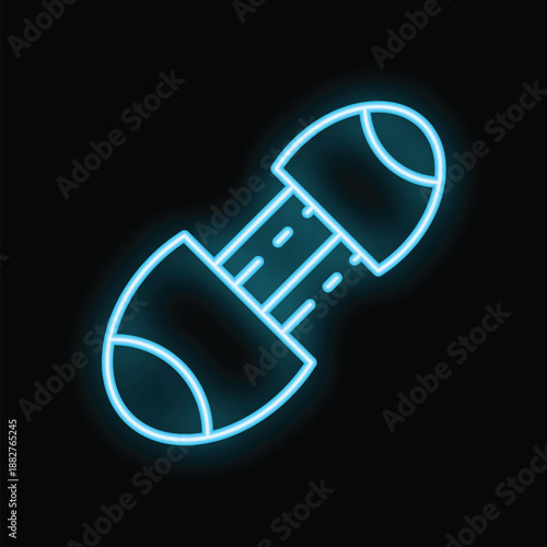 Neon usb flash drive icon, data storage symbol on black background