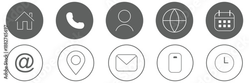 Visiting card icon set. Set of contact us icons for web and website. Contact icons phone, call, location, globe, use for web and website.