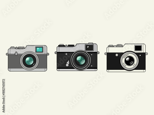 Three different camera icons on beige background