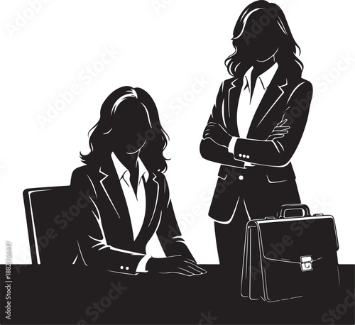 Professional business women silhouettes standing and sitting in the office