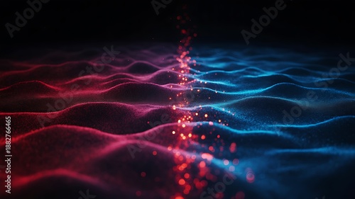 a visually striking abstract image featuring flowing blue and red light patterns creating a dynamic and futuristic energy wave effect high quality professional detailed modern elegant