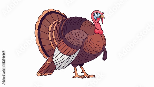 Cartoon turkey with fan tail and red wattle