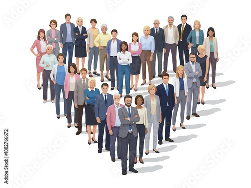 A diverse group of business people standing together in a human shape