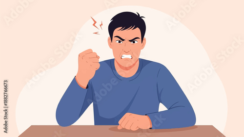 An illustration of a man with clenched fists and an angry expression