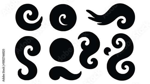 A colorful illustration of swirling shapes in pink, orange, and teal hues on a white background