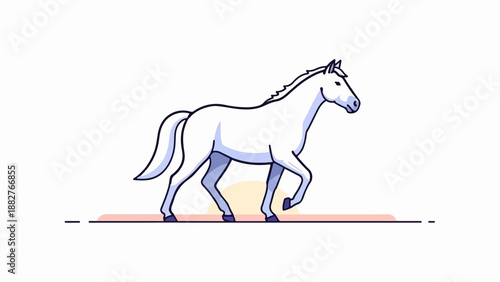 Cartoon white horse walking with a simple sunset backdrop