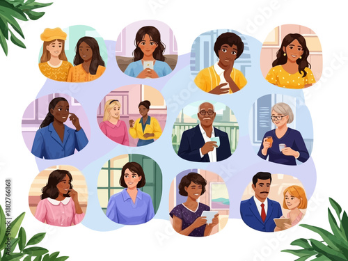 Diverse group of people in various professions and activities