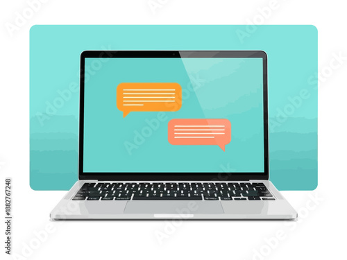Laptop with chat bubbles on screen