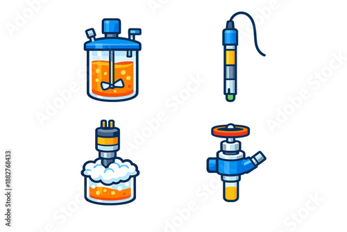 Set of cartoon icons for scientific equipment