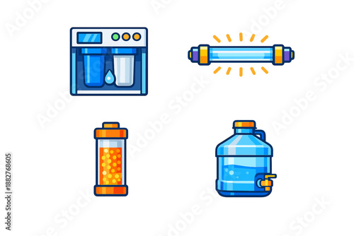 Set of Water Purification and Storage Icons