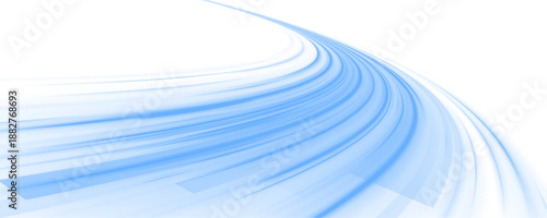 Neon laser speed lines twist along city highway. Blue light trails, wave energy, and motion swirls merge with cold air, water reflections, winter winds, and whirlwind effect. Vector illustration PNG.