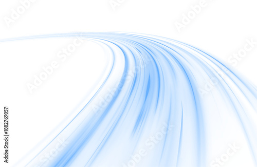 Neon laser speed lines twist along city highway. Blue light trails, wave energy, and motion swirls merge with cold air, water reflections, winter winds, and whirlwind effect. Vector illustration PNG.