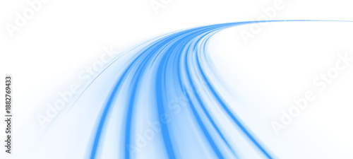 Glowing neon laser streaks flow across urban road. Motion lines, blue energy waves, trail patterns, air currents, whirlwind effects illustrate dynamic futuristic traffic speed. Vector illustration PNG