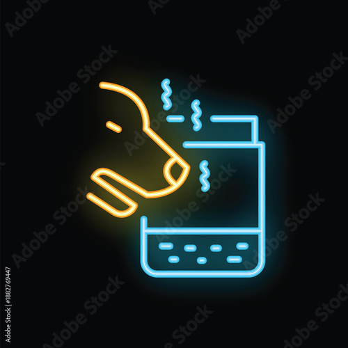 Neon sign depicting a dog barking at a smartphone, perhaps as a symbol of the distractions of technology