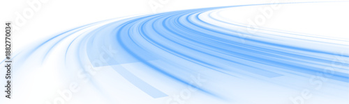 Futuristic neon laser streaks curve along city streets. Blue light waves, motion trails, energy lines, whirlwind patterns, and cold air enhance traffic speed and motion. Vector illustration PNG.