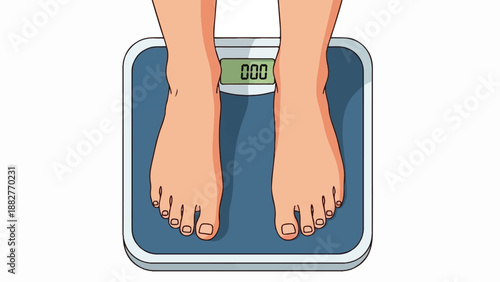 Close-up of bare feet on a digital scale displaying zero