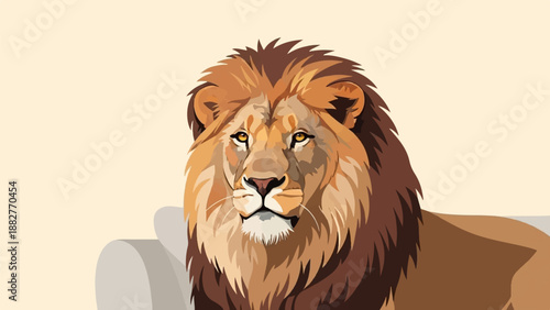 Close-up portrait of a majestic lion with a thick mane and piercing eyes, resting