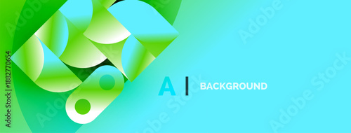 Abstract geometric shapes, vibrant green turquoise gradients. Modern design, clean aesthetic, suitable digital backdrop.