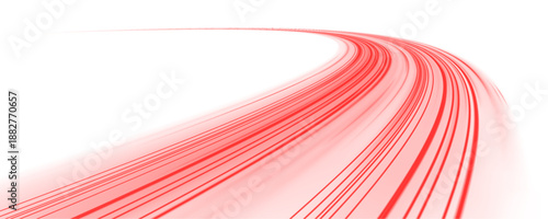 Glowing red neon laser streaks move across city roads. Light trail waves, energy swirls, blood streaks, and police flashes create high-speed traffic visuals. Vector illustration PNG.