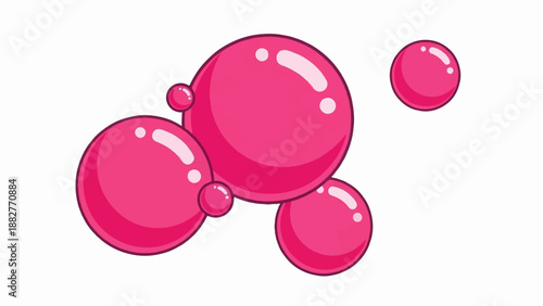 Cluster of shiny pink spherical bubbles against a white background