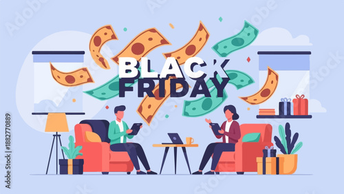 Black Friday sale with people browsing on devices amid falling cash