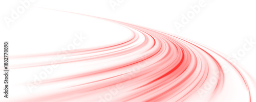 Neon red laser streaks twist along a city road. Glowing wave trails, motion swirls, blood streaks, and flashing police lights depict futuristic high-speed traffic. Vector illustration PNG.