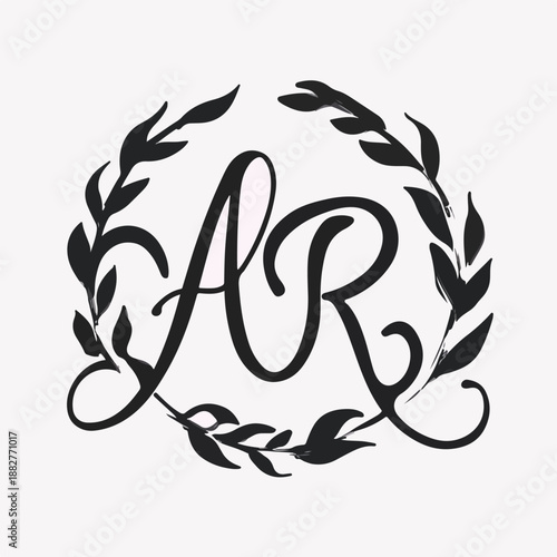 AR Monogram with Leaf Wreath – Elegant Cursive Logo on Light Background
