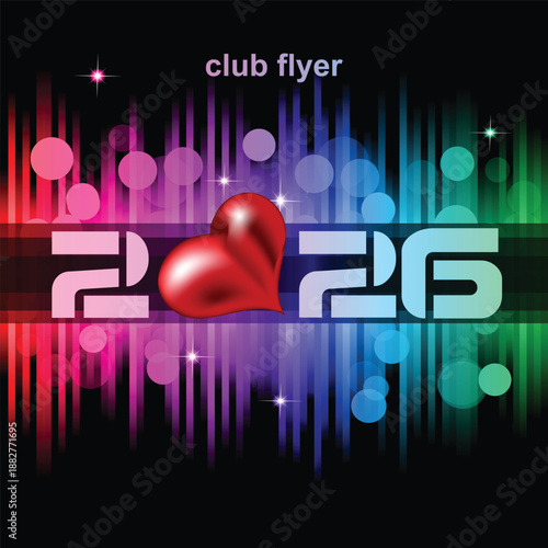 Disco club Valentine's day flyer with colorful elements. Ideal for poster and music background.