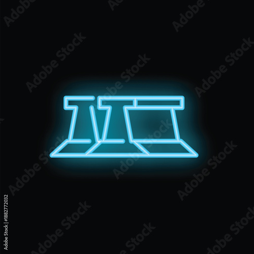 Blue neon sign depicting a row of gym weights, perfect for fitness and workout concepts