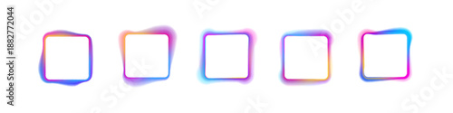Neon square frame with gradient aura glow on white PNG vector background. Smooth luminous square with bright soft light edges. Abstract futuristic shape element.