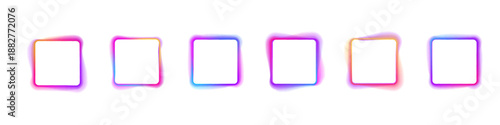 Glowing neon square shape with smooth gradient light on white background PNG vector. Bright luminous border with soft blur reflections. Futuristic abstract digital shape.