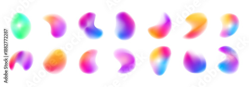 Across the abstract gradient circle, liquid neon colors blend while blot drops drift slowly. Rounded form produces a balanced spherical shape. Vector png banner object.
