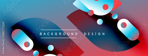Abstract vibrant background. Fluid shapes, red, blue gradients create modern design. Minimalist text overlay adds visual interest.