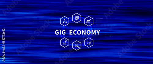 Gig economy, freelance, hybrid workplace concept. combination of employment trend, growing to external hiring. not ai